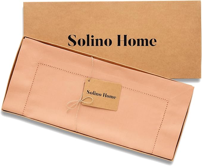 Solino Home Cotton Linen Dining Table Runner Peach Hemstitch, 14 x 72 in | - Image 4