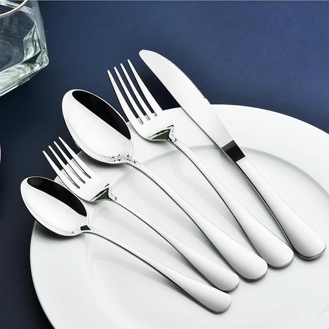 Silverware Set for 12 with Serving Utensil, Stainless Steel Flatware Cutlery | - Image 3