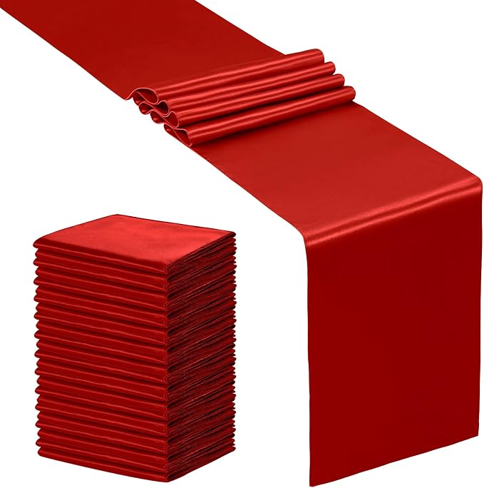 SiinvdaBZX 24 Pcs Red Satin Table Runner 12 x 108 inches Long | Bright Smooth by SiinvdaBZX