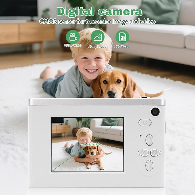 Digital Camera FHD 1080P Video & 8X Digital Zoom - Compact Point and Shoot Digital Camera with 2.4" Screen, 800mAh Rechargeable Battery - Portable Small Camera for Kids Teens Girls Boys(Silver)