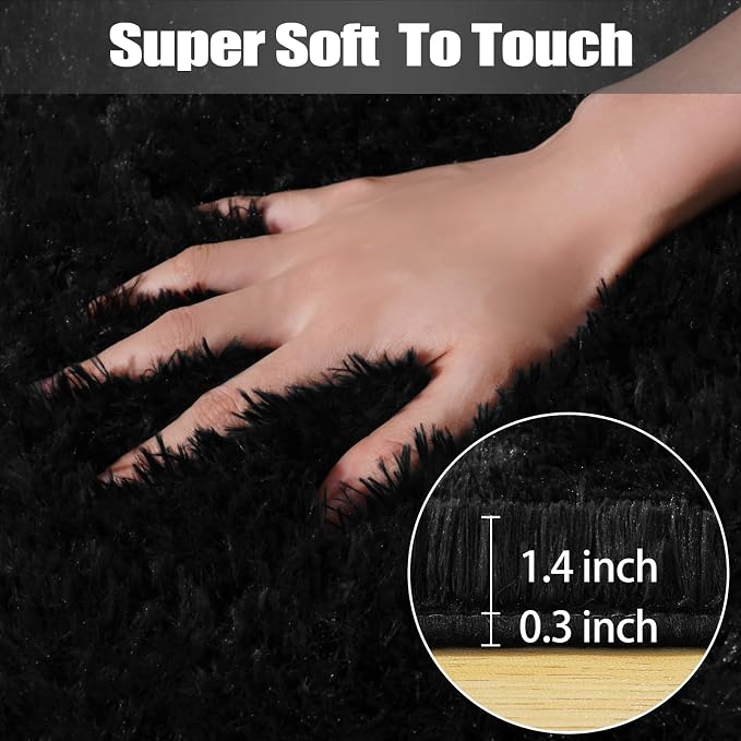 qulint 3x5 Rug for Bedroom, Fluffy Soft Black Rug for Living Room, Fuzzy Plush - Image 2