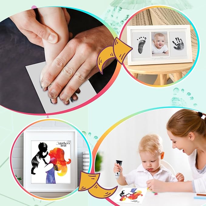 75ml Black Baby Hand and Footprint Ink Kit, Baby Handprint Footprint Paint for Newborn Keepsake, Dog Cat Paw Print Kit, Washable, Non Toxic Acid-Free, Safe Gentle for Ideal New Mom Gifts