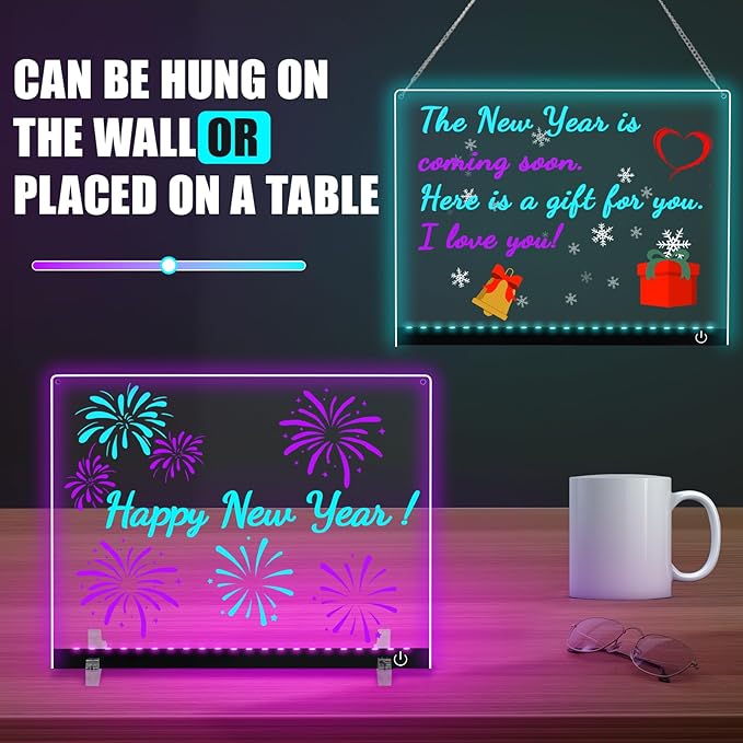 Doodle Glow, LED Note Board with Colors, 14.1"x10.9" Arvana Acrylic Dry Erase Board, 16M-Color LED Light-Up Memo Board w/Music Sync, APP & Remote, Stand & 7 Markers, Neon Glow Display (Black)