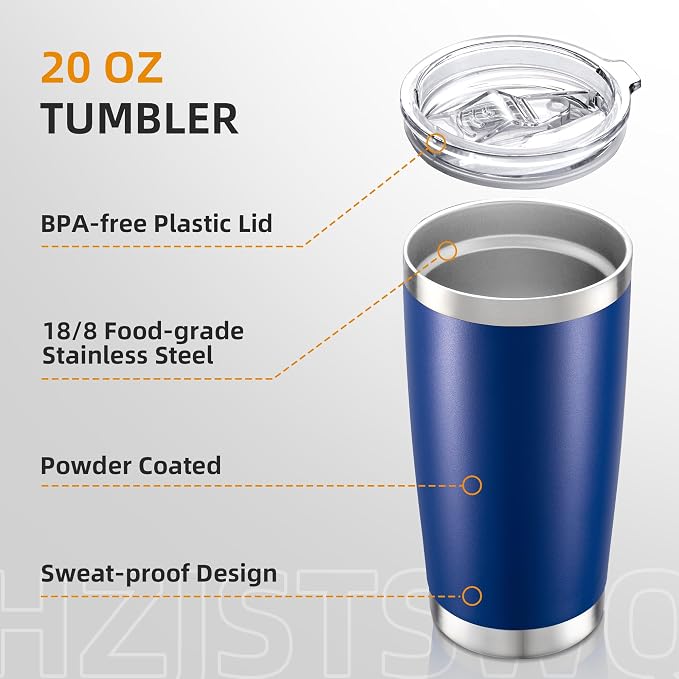 20oz Tumbler Bulk with Lid Stainless Steel Tumblers, 6 Pack | Leak Proof Lid - Image 3