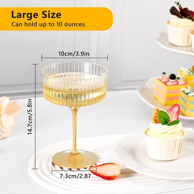 ZOMUIA Ribbed Coupe Glasses 16 Pcs, 10 oz Plastic Champagne Coupe Detachable - Image 2