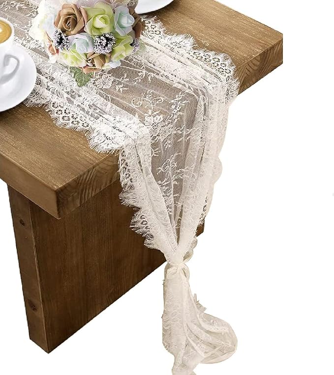 6 Pcs White Lace Table Runner 14 x 120 Inch Embroidered Boho Table Runner by HEIPINIUYE