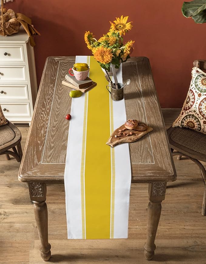 Yellow Table Runners 120 inches Long, Modern Stripes Table Runner Farmhouse - Image 5