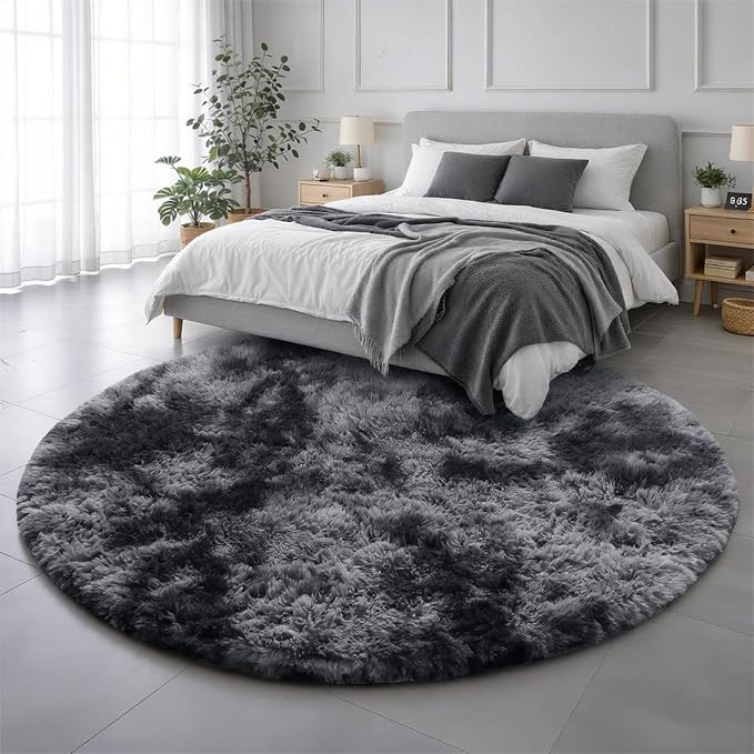Amdrebio Tie-Dyed Dark Grey Round Rugs - Image 3