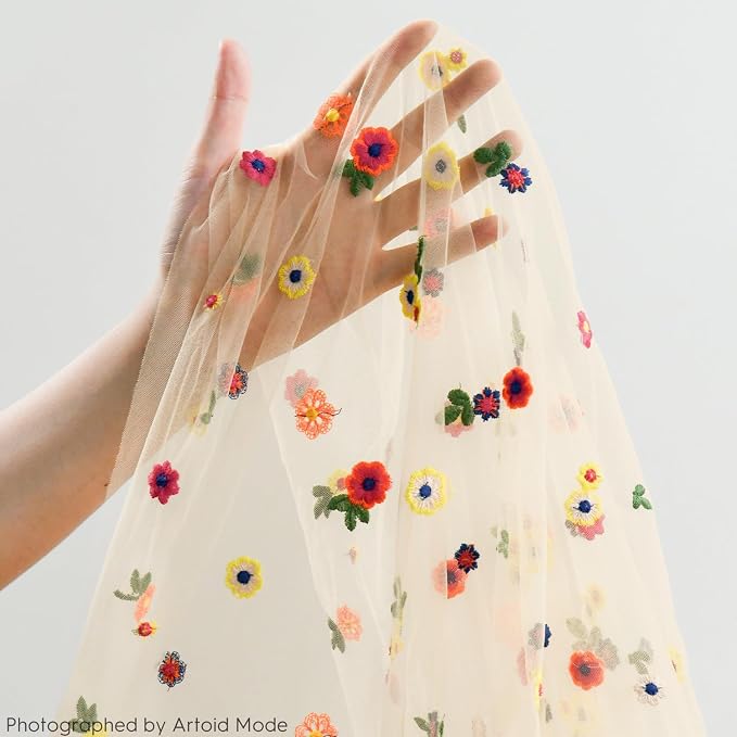 Artoid Mode Beige Apricot Floral Gauze Embroidery Table Runner 120Inch 10FT | - Image 6