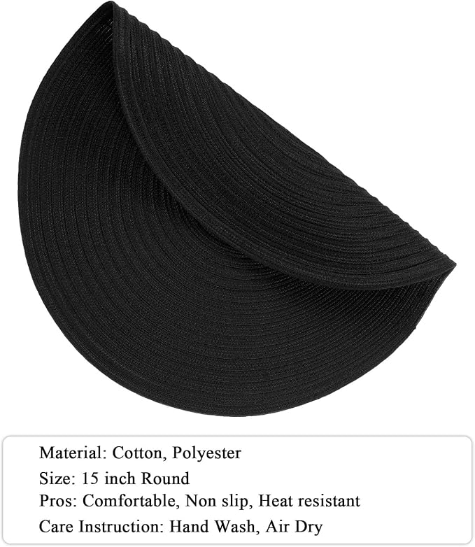 SHACOS Black Round Placemats Set of 12 Heavy Cotton Polyester Woven Braided - Image 4