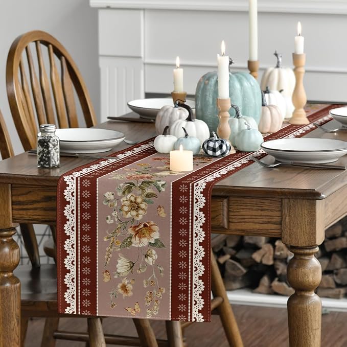 Artoid Mode 210 GSM Fall Table Runner 13x72 Inch Home Party Decor | Brown - Image 3