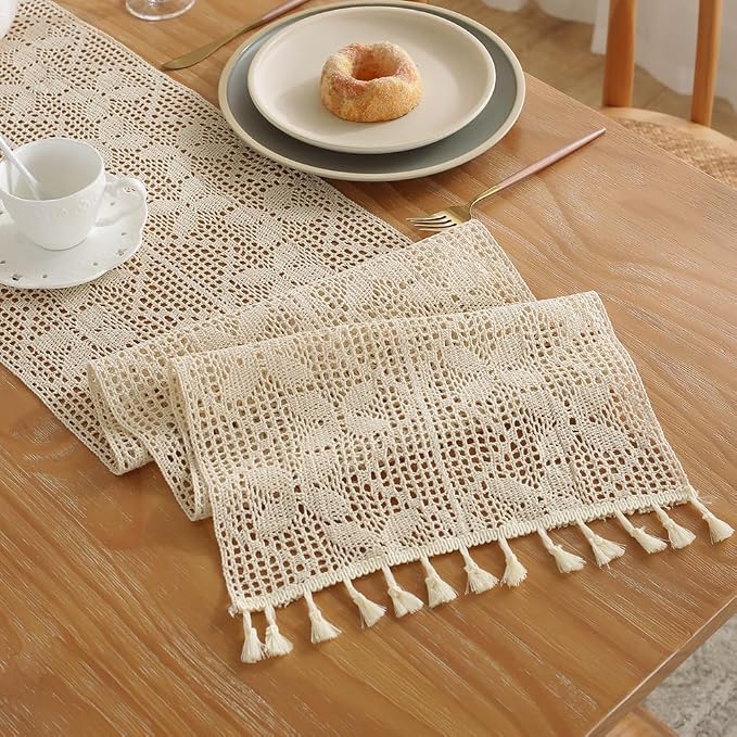 meioro Crochet Lace Table Runner, 12x72 Inch Boho Cotton Table Runners - Image 6