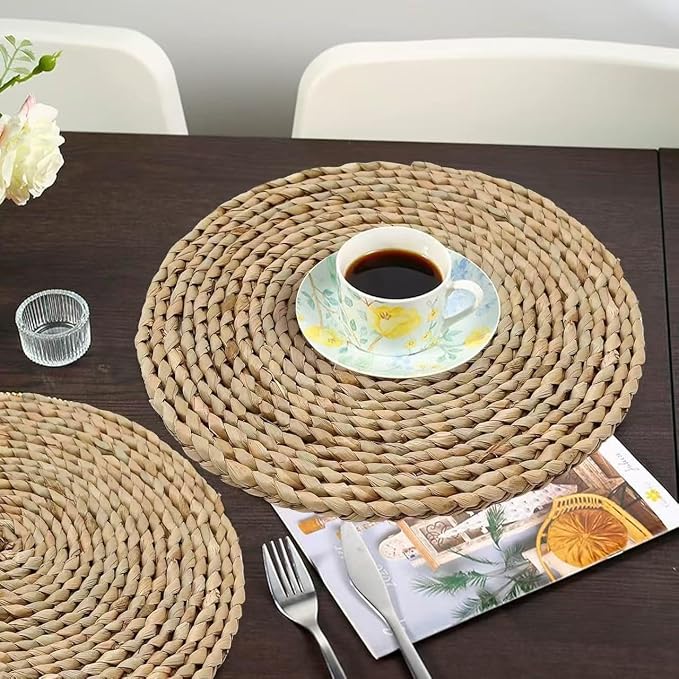 6Pcs 12" Round Woven Rattan Placemats, Natural Hand-Woven Water Hyacinth - Image 5