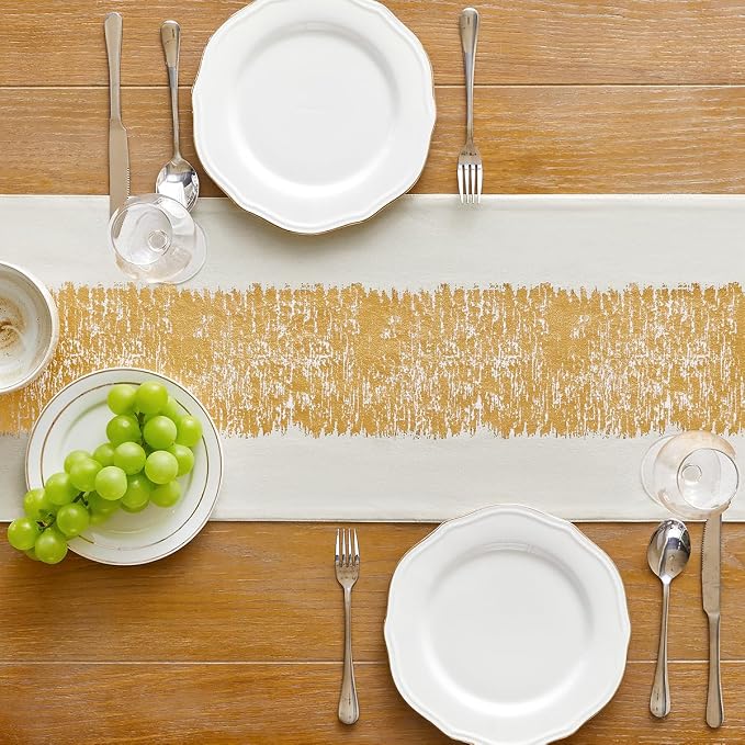 Metallic Style Gold Table Runner, Table Runners 36 Inches Long | Cotton Linen - Image 4
