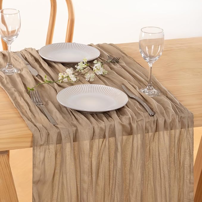 8 Pack Nude Cheesecloth Table Runner 10ft Boho Gauze Taupe Home Decor | - Image 2