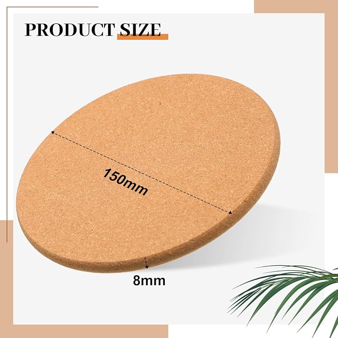 Boao 12 Pcs 6 Inch Round Absorbent Cork Coasters Wooden Cork Plant Coasters - Image 4