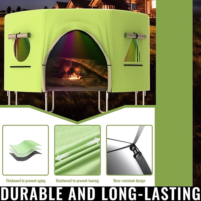 Gardenature 10FT/12FT/14FT Trampoline Tent(Tent Only), Fit Round Trampolines, Shade Cover with LED Light, Outdoor Trampolien Accessories, Anti-Tear, Beige