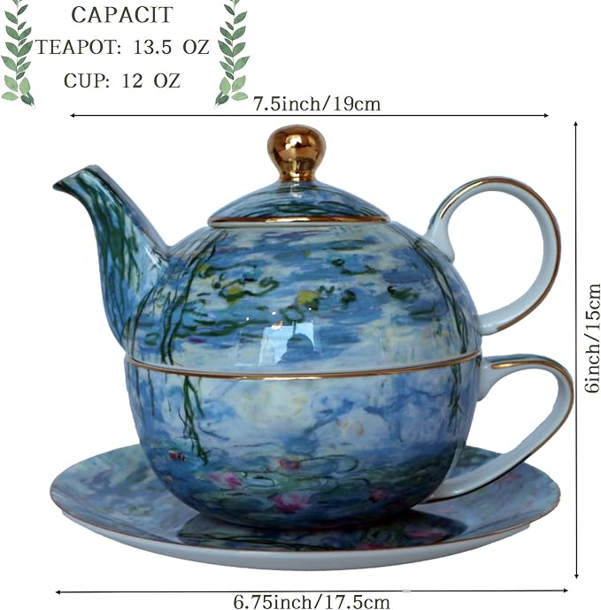 Porcelain 13 OZ Tea for One Teapot and Cup Set Vintage Floral Ceramic Tea Set - Image 2