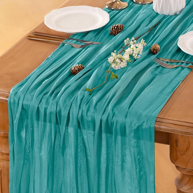 Teal Cheesecloth Table Runner 120 Inches 4 Pack Gauze Table Runner | Summer - Image 5