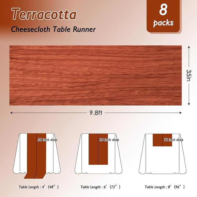 6 Pack Terracotta Cheesecloth Table Runner 120 Inch Boho Wedding Decor | - Image 2