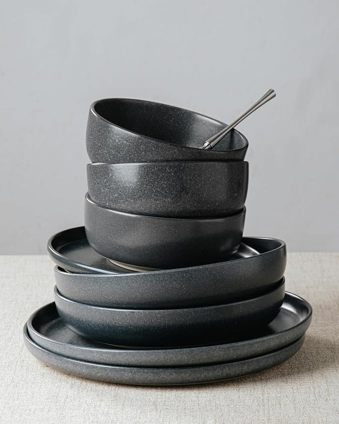 Famiware Milkyway 16-Piece Stoneware Plates and Bowls, Matte Dark Charcoal | - Image 7