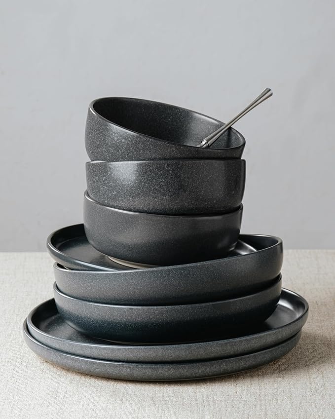 Famiware Milkyway 16-Piece Stoneware Plates and Bowls, Matte Dark Charcoal | - Image 4