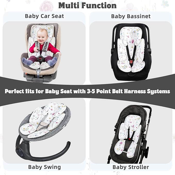Pea Pod Infant Car Seat Pad 2-in-1 Baby Car Seat Head & Body Support for Newborn Girl Reversible 3 Layer Warm Preemie Carseat Stroller Cushion Headrest with Soft Minky Dot Fabric, Wildflower