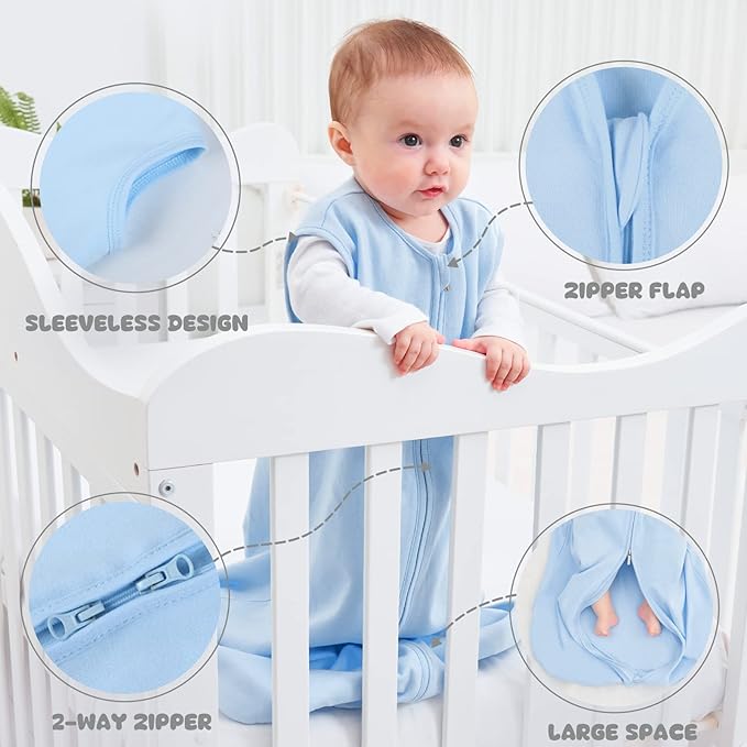 Yoofoss Baby Sleep Sack 6-12 Months 100% Organic Cotton 0.5 TOG Baby Sleeping Bag 2-Way Zipper Toddler Wearable Blankets 3 Pack Breathable Lightweight (Medium)