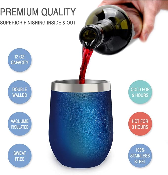 CHILLOUT LIFE 12 oz Stainless Steel Wine Tumblers 2 Pack - Image 2