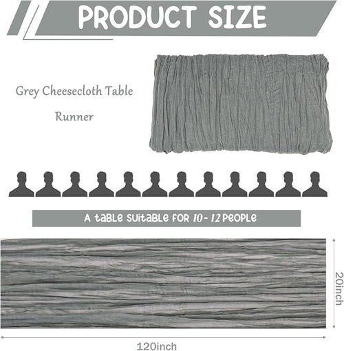 10 Pack Grey Cheesecloth Table Runner 10FT Boho Gauze Fabric Table Runner - Image 2