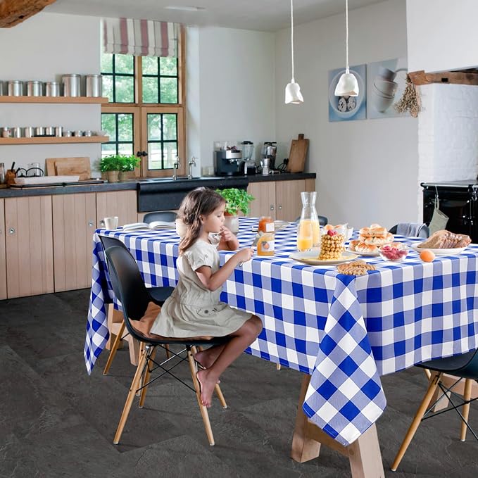 Checkered Tablecloth 2 Pack, 54 x 108 inch, Royal Blue and White | Waterproof - Image 7
