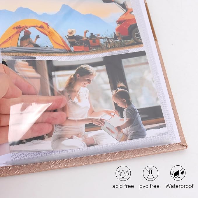 RECUTMS Photo Album 4x6 200 Photos with Writing Space Photo Book,Leather Cover Picture Album with Memo Areas for Wedding Anniversary Family Baby Couple Valentines Graduation Travel (Light Coffee)