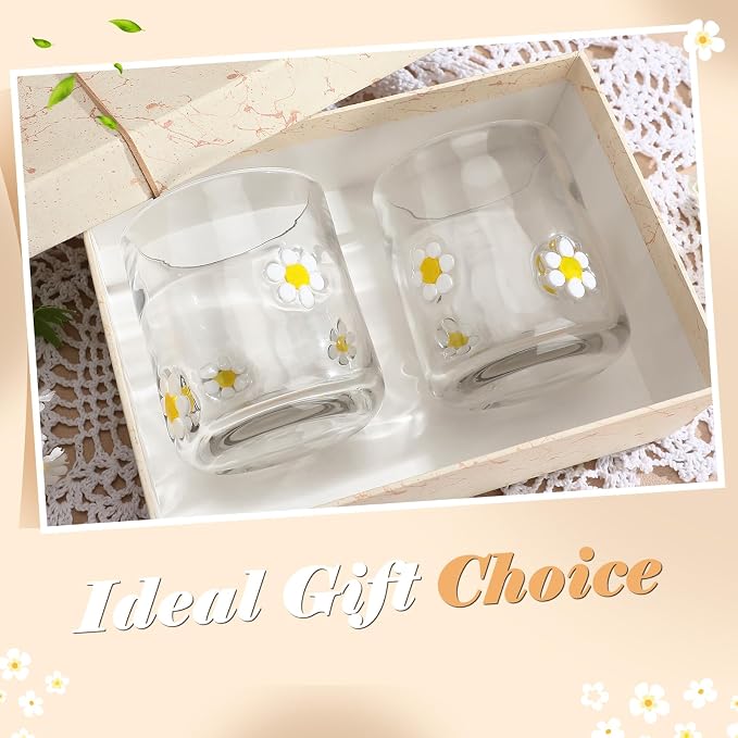 SiliFine 2 Pcs Flower Icon Juice Glasses - 14oz White Floral Stemless Wine - Image 4