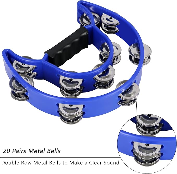 EastRock Double Row Tambourines,Metal Jingles Hand Held Percussion-Half Moon Tambourine for Kids, Adults, KTV, Party