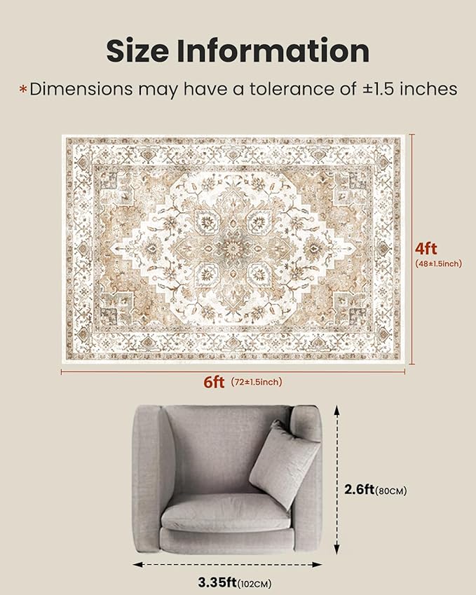 AMADA HOMEFURNISHING 4x6 Washable Area Rug, Low-Profile Entryway Rug - Image 2