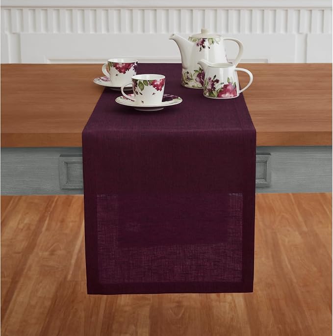 Solino Home 100% Pure Linen Table Runner Burgundy, Athena 14 x 120 in Long | - Image 2