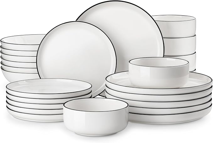 MALACASA 24 Pcs Porcelain Plates and Bowls Sets, Dinnerware Set by MALACASA
