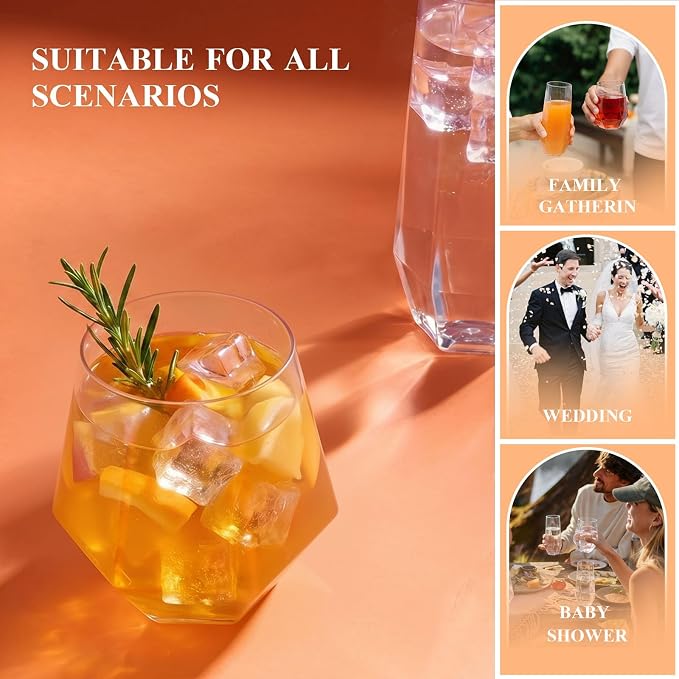 BESTSTAR 48 Pack Clear Plastic Wine Glasses Set BPA-Free Shatterproof | 24 9 OZ - Image 8