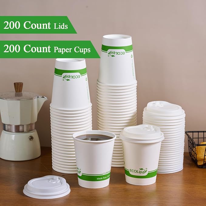 ECOLipak 200 Count 8 oz Compostable Paper Coffee Cups - Image 4
