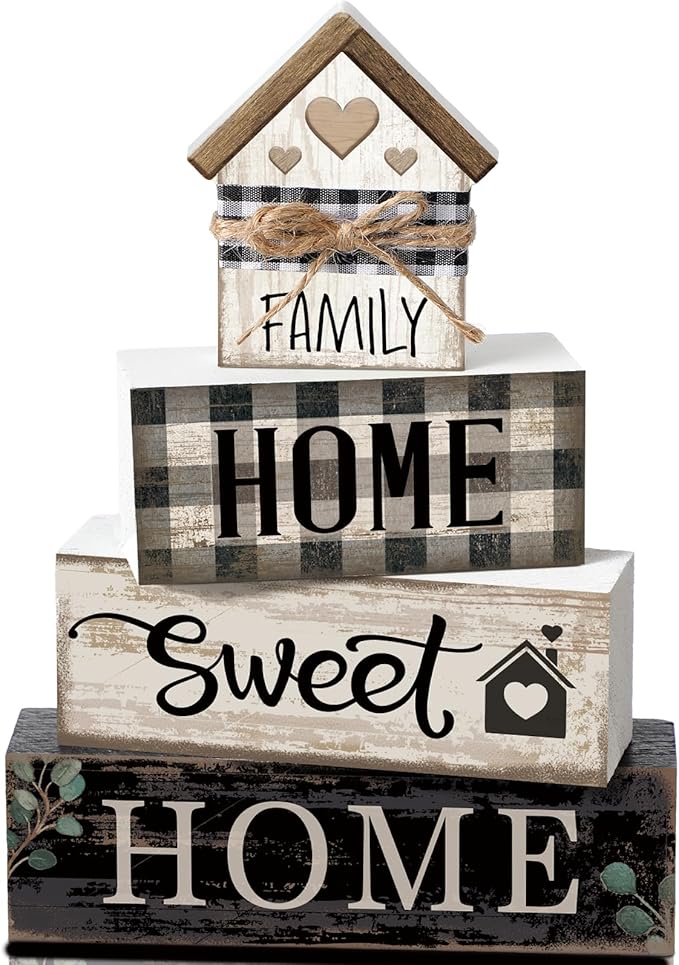 Moucuny 4 Pcs Farmhouse Table Decor Rustic Home Sweet Home Farmhouse Tiered by Moucuny