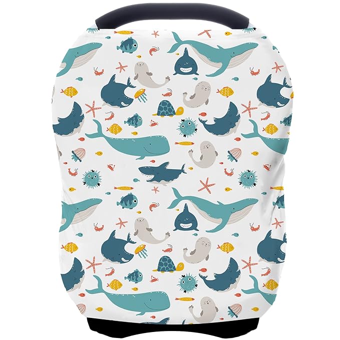 Car Seat Covers for Babies - Multi- use Nursing Carseat Canopy, Breastfeeding Covers, Baby Shower Gifts for Boys and Girls (sea World)