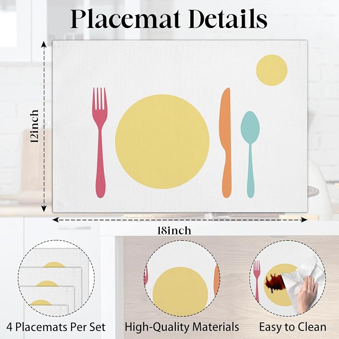 Toddlers Placemats Set of 4, Washable Heat Resistant Placemats - Image 2