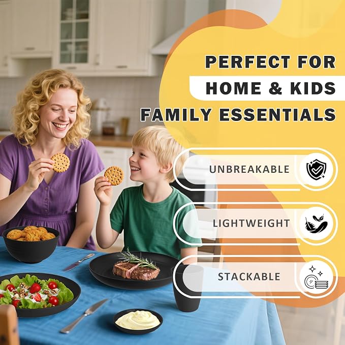 Wheat Straw Dinnerware Sets 16 PCS, Unbreakable Kids Plates and Bowls - Image 8