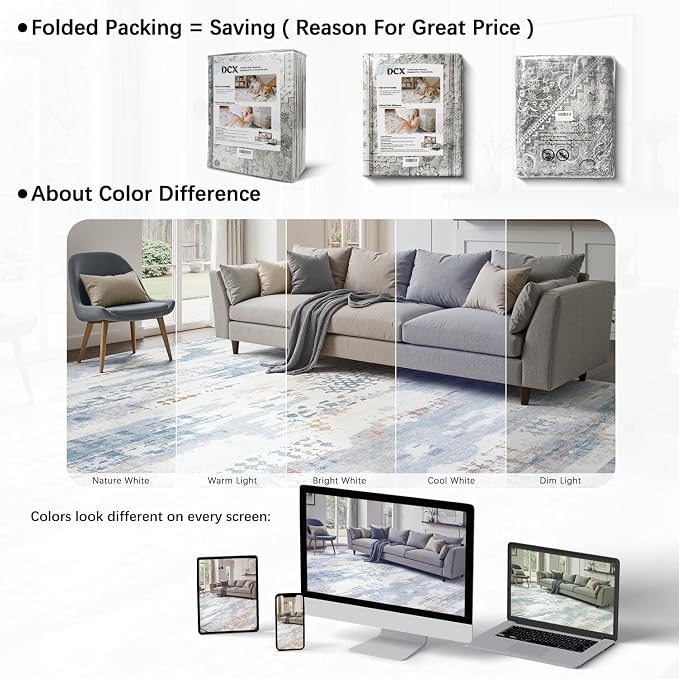 DCX Abstract Area Rug 9x12, Washable Blue Modern Rug - Image 7