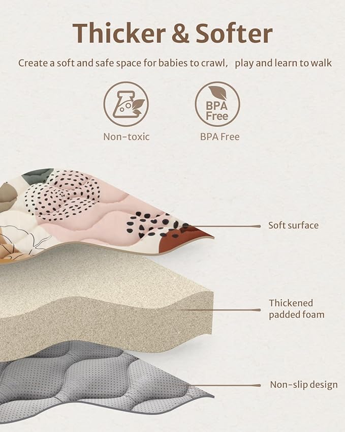 Blissful Diary Baby Play Mats for Floor, 50x50 Crawling Mat for Playpen, Thicken Soft Padding Foam Playmats for Babies and Toddlers Infants, Foldable and Machine Washable, Boho Design