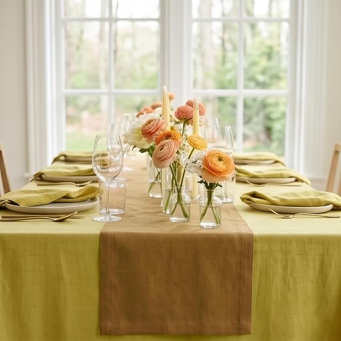 Solino Home 100% Pure Linen Dining Table Runner Caramel, Fete 14 x 90 in | - Image 2