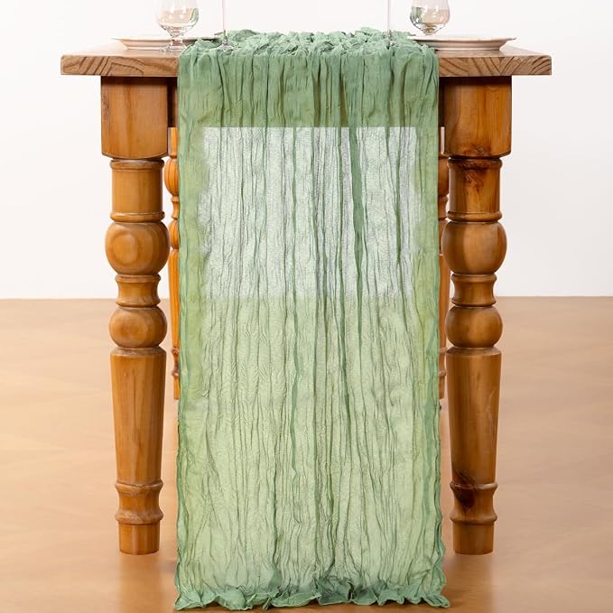 DeZerlor Sage Green Cheesecloth Table Runner 2 Pack Summer Table Runners Boho - Image 3