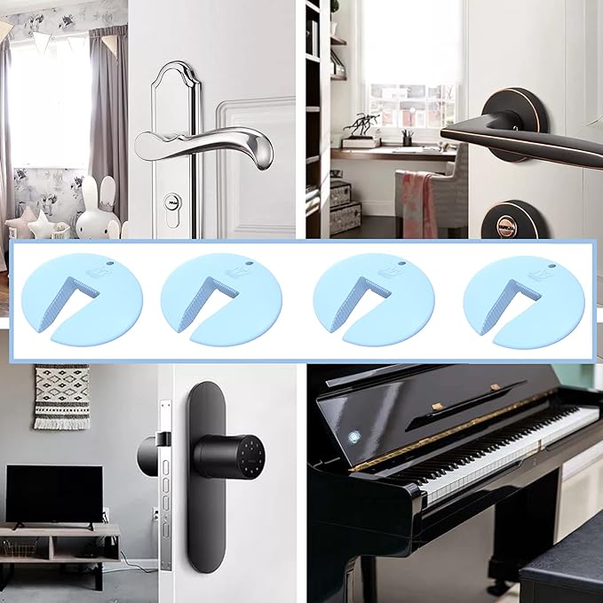 Door Pinch Guard and Door Slam Stopper, Durable Silicone Door Finger Pinch Guard, Prevents Finger Pinch Injuries, Slamming Doors, Door Safety for Kids, 4 Packs Blue Basic.