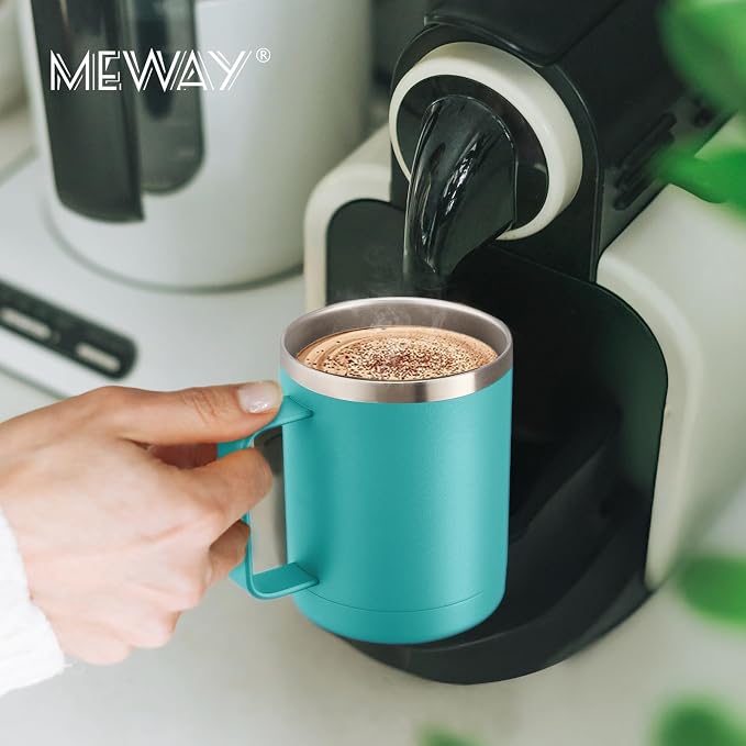 MEWAY 12oz Coffee Mug With Handle and Sliding Lid, Stainless Steel Travel - Image 7