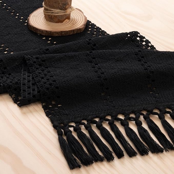 MLMW Boho Table Runner Black Table Runner 72 inches Spring Easter Short Coffee - Image 2